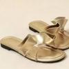 Flat-bottomed Lotus Leaf Slippers Women's Summer Wear High-end New Golden One-word Sandals
