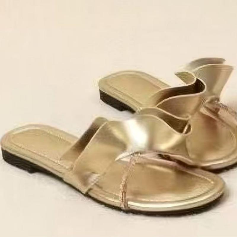 Flat-bottomed lotus leaf slippers women's summer wear high-end new golden one-word sandals