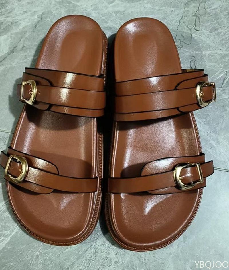 Damen Klassisches Schnallendesign Freizeit Dicksohlige Hausschuhe Damen Strandschuhe Offene Zehen Flache Schuhe Modische Damen Sandalen