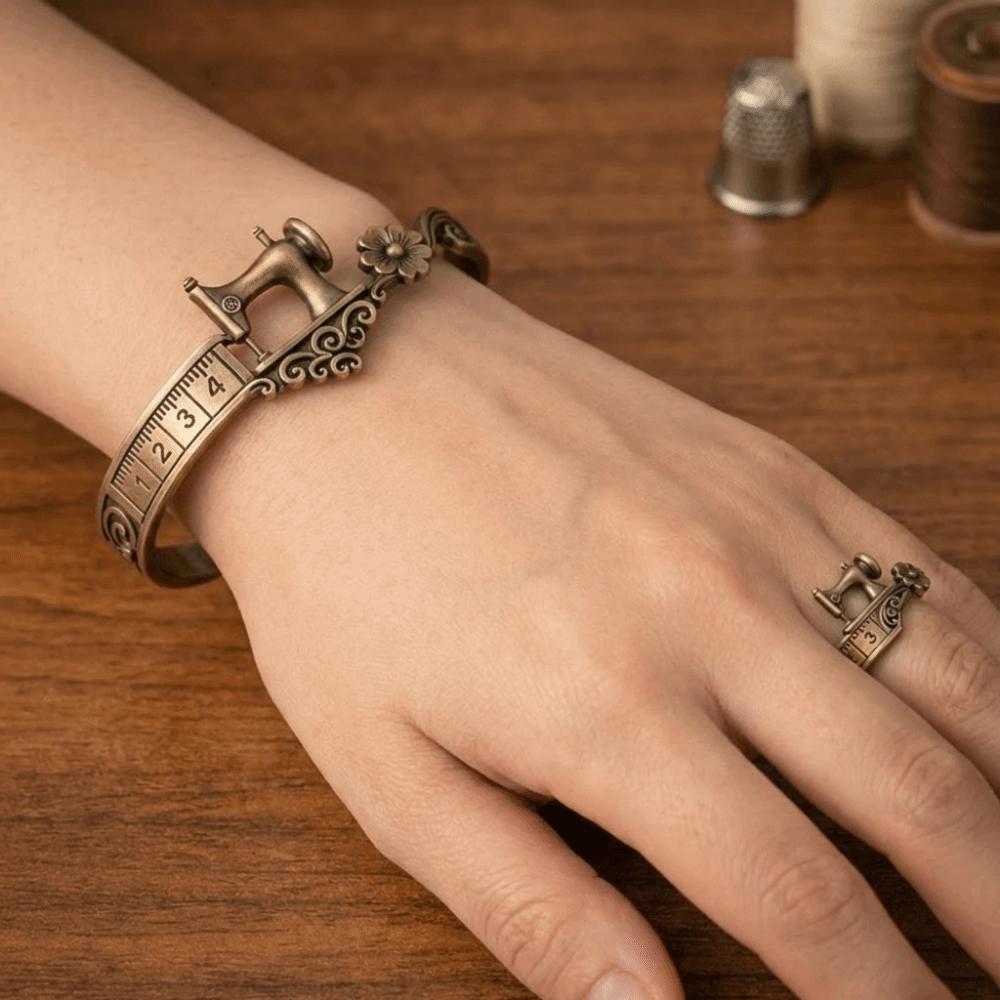 Elegant Sewing Machine Bracelet Vintage Finger Ring Unise Adjustable Cuff Bracelet  Party