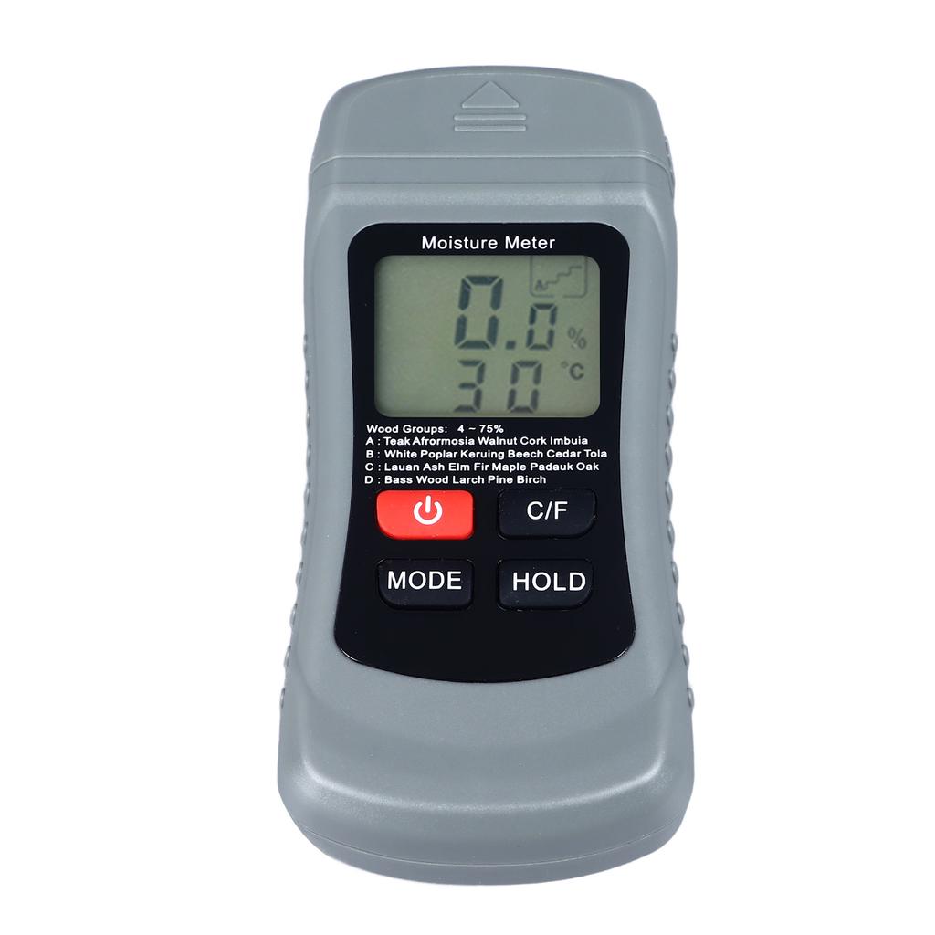 Pin Type Moisture Meter LCD Digital Display Moisture Detector for Wood Wall Paper Detection Temperature Tester