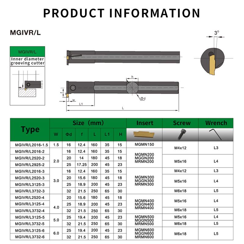 Full Series Grooving Tool Holder MGIVR2016 MGIVR2520 MGIVR3125 Spring Steel Internal Turning Tools Plates MGMN Lathe Bar