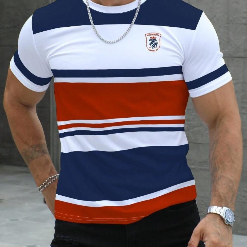 Casual Streetwear Short-Sleeved Striped 3D Print T-Shirt