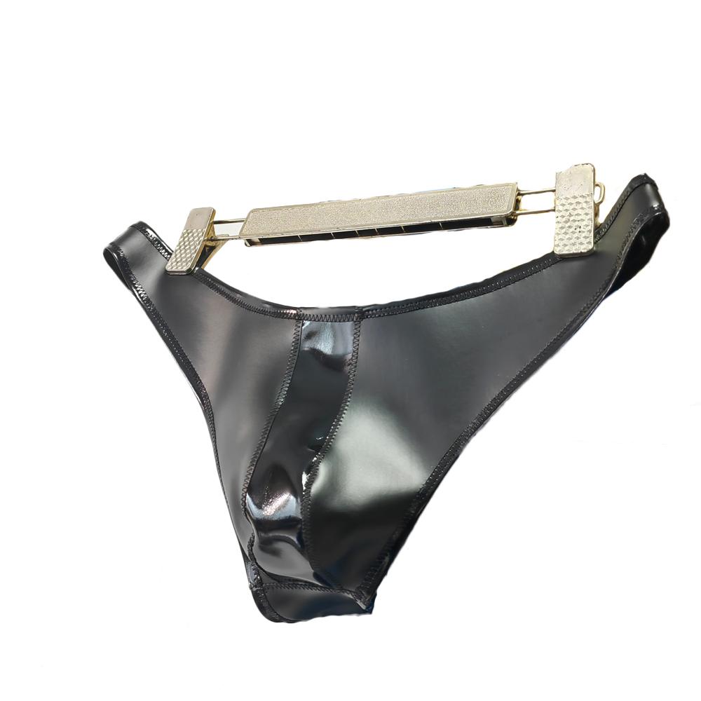 Sexy Men Double Sided Pu Hot Short Shiny U Convex Briefs Sexy Lingerie G-String Pvc Faux Latex Low Waist Bikini Gay Wear Plus