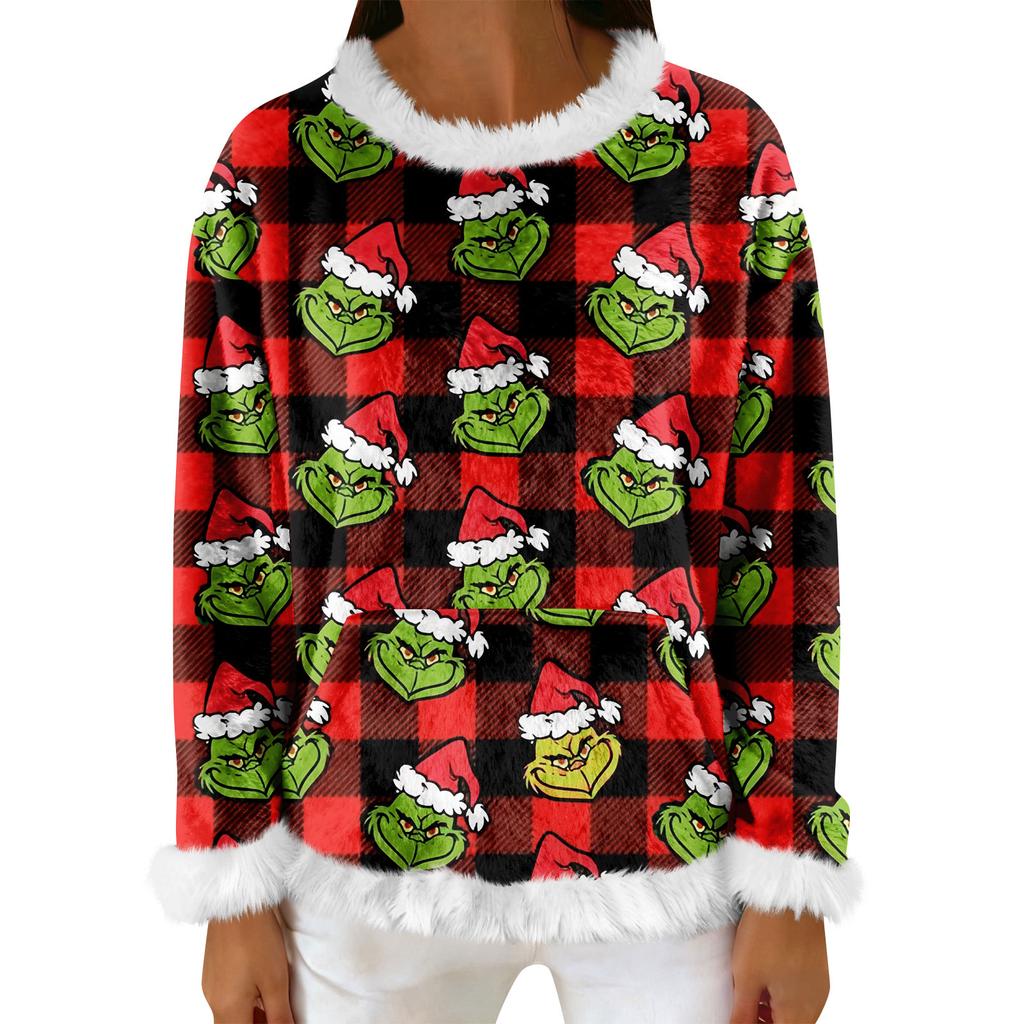 Women's Casual Fleece Sweatshirt  Long-Sleeve Round  Neck Casual Comfortable Loose-Fit Lightweight Women's Flannel Sweatshirt