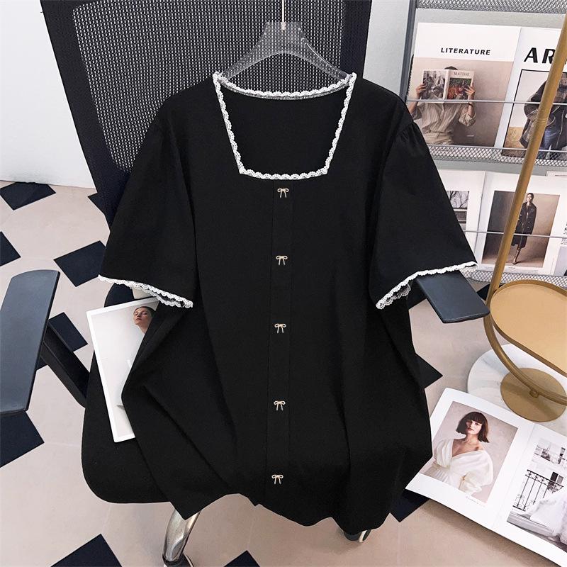 

Plus Size Slimming Mid-Length Short-Sleeve T-Shirt for Women (200/300/350 jin) 5XL чёрный