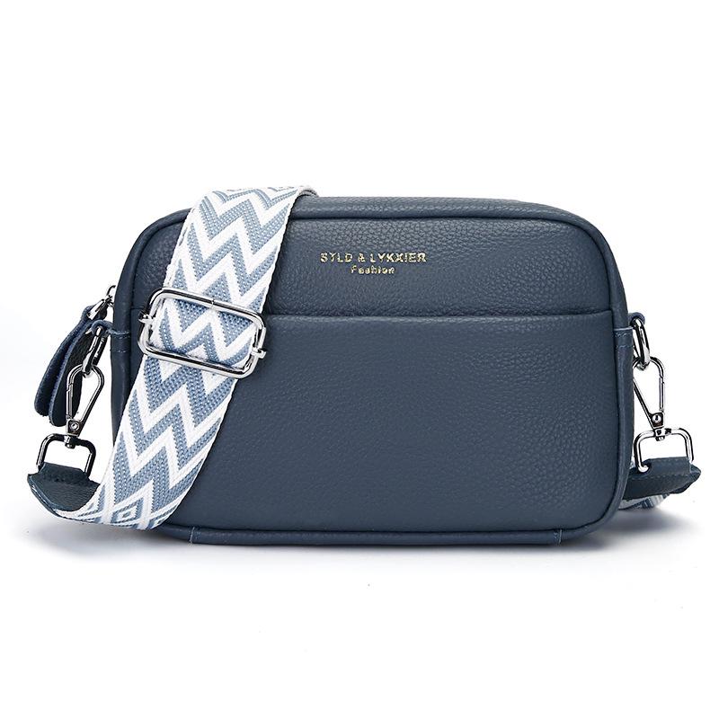 Crossbody-Tasche aus echtem Leder mit breitem Riemen - Damen Casual Klein Quadratisches Design