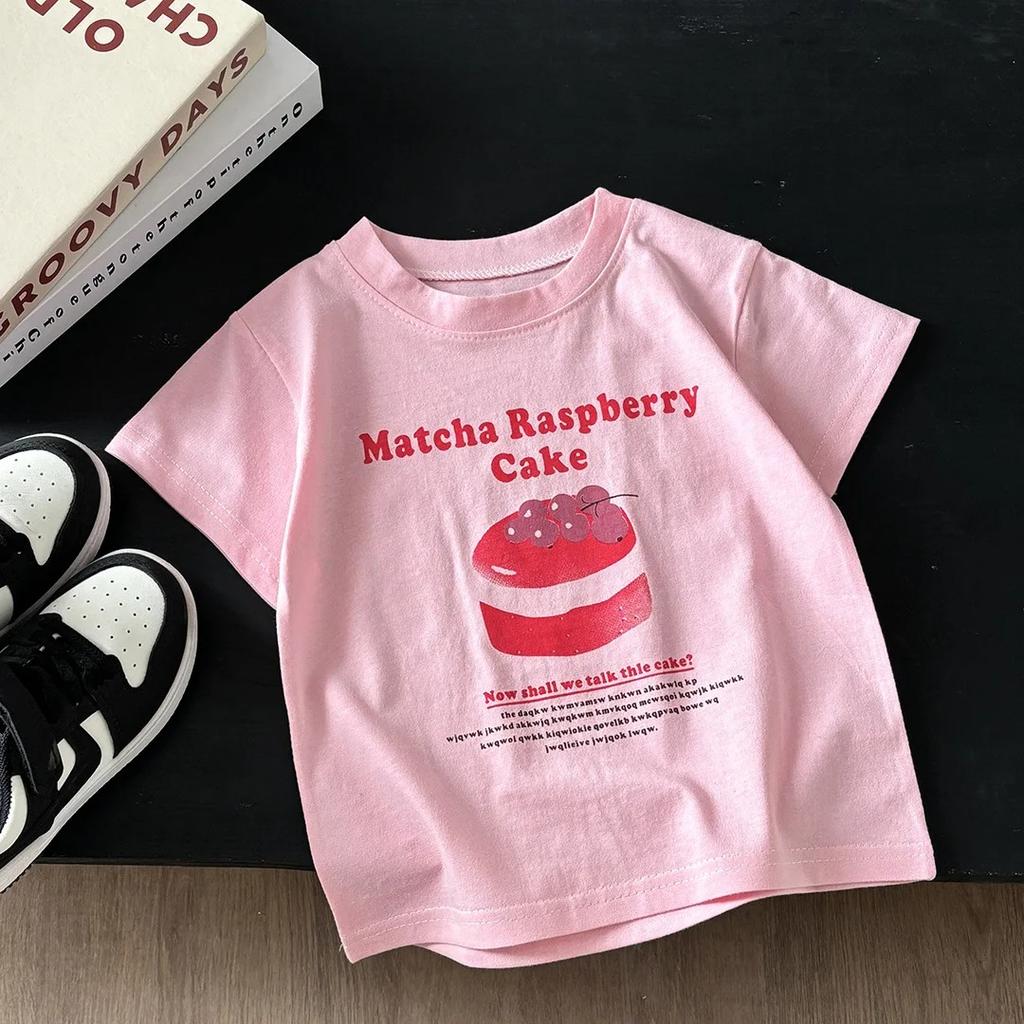 2026 Summer Children Cotton Short Sleeve Tee Cute Cartoon Print Crew Neck Soft Tops For Baby Toddler Boys Girls Kids Wear