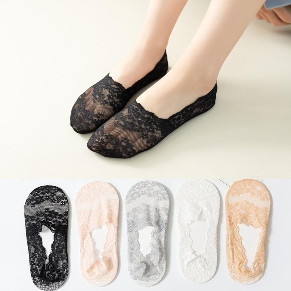 Breathable Fabric Invisible Socks Lace Design Non-Slip Socks Transparent Low Cut Socks  Summer Wear
