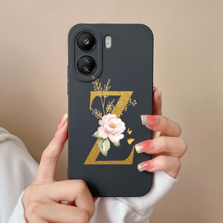 Simple Case For POCO C65 Elegant Rose Letter Phone Shell Soft High Quality Liquid Silicone Full Protection Anti Drop Back Covers