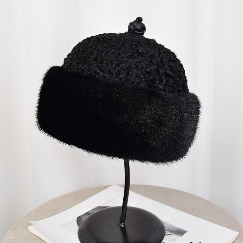 

Цельнокожаная норковая шапка мужская зимняя среднего и пожилого возраста меховая шапка норковая теплая белерианская шапка 55-57 чёрный