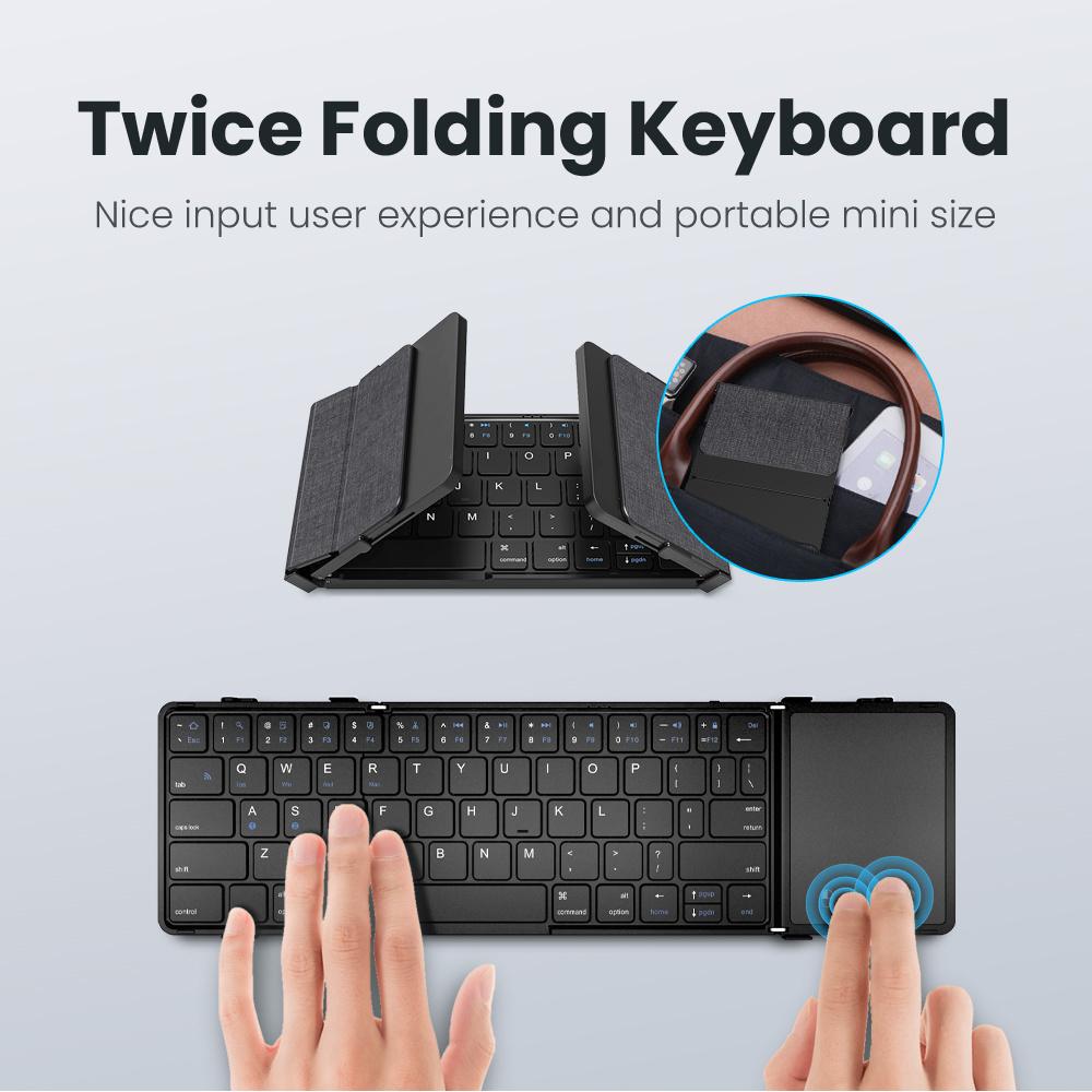 Clavier Bluetooth Pliant avec Pavé Tactile Clavier Pliable Sans Fil avec Cuir PU pour iOS Android Windows, Prise en Charge 3 Appareils