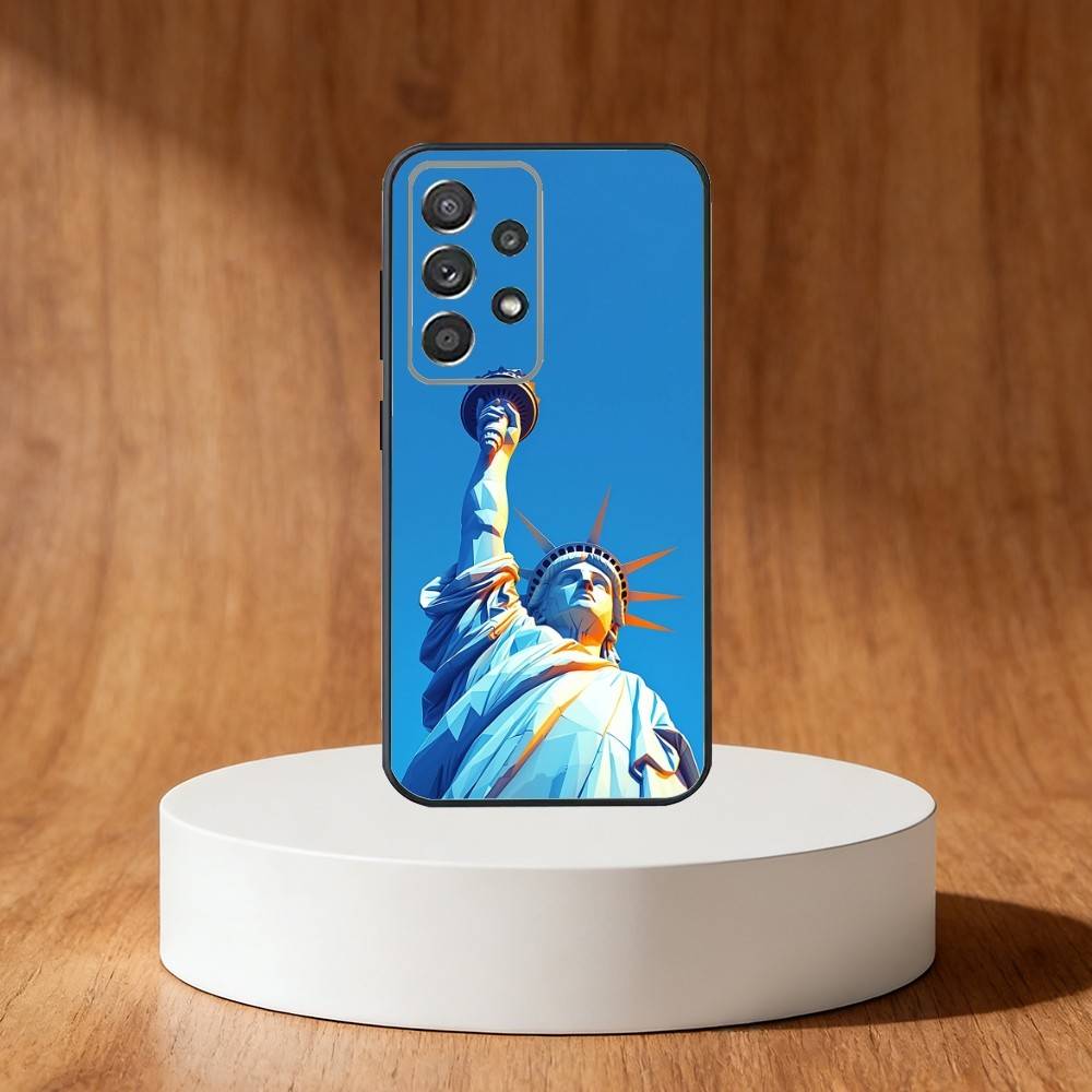 America USA Flag S-Statue Liberty Phone Case For Samsung S25,S24,S21,S22,S23,S30,Ultra,S20,Plus,Fe,Note,10,9,5G Black Cover