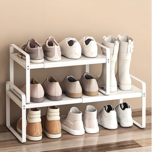 Yagizaai Space-Saving Telescopic Metal Shoe Rack, Shoe Storage, Shoe Holder, Stackable, Adjustable from 38 To 60 Cm, Assembly Required, 18 Cm High