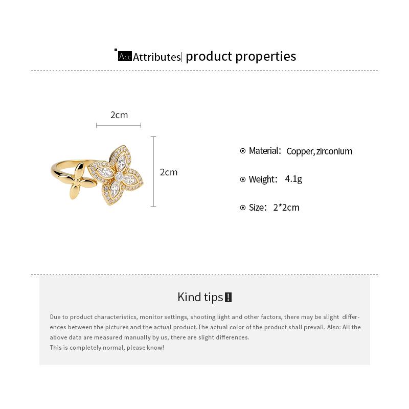 Elegant Zirconia Flower Open Ring - French Style, High-End Luxury Jewelry for Women
