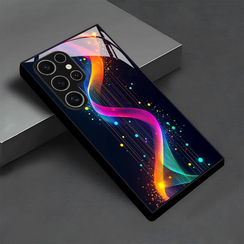 Cyber Neon Pattern Glass Phone Case Suitable for Samsung Galaxy S26 S25 S24 S22 S21 S20 FE/Ultra/Plus Anti Drop Back Cover
