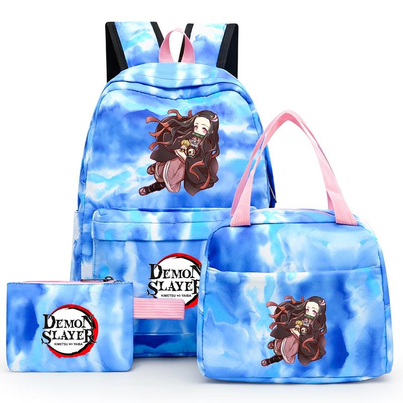 3ks/set Anime Demon Slayer Batoh pro dívky Chlapci Back To School Bag with Lunch Bag Student Bookbag Muži Ženy Cestovní taška Mochil