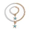 Ocean Style Colorful Starfish Pendant Necklace, Asymmetrical Imitation Pearl Necklace For Beach Vacation