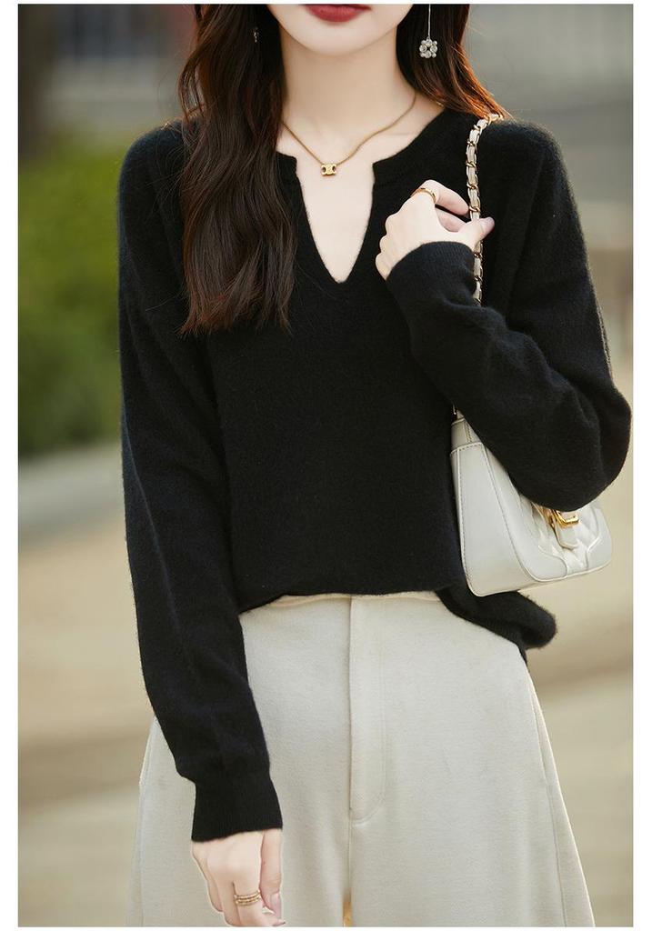 Women's Casual Wool Sweater - Half-Open Neck, Loose Fit, Pure Color, Perfect for Fall and Winter