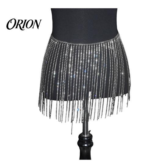 Disco Party Hip Chain Rhinestone Tassel Waist for Women, Sparkly Sexy Belly Dance Body Skirt-Style Crotch Covering Accessory, Elastic Belt Stage