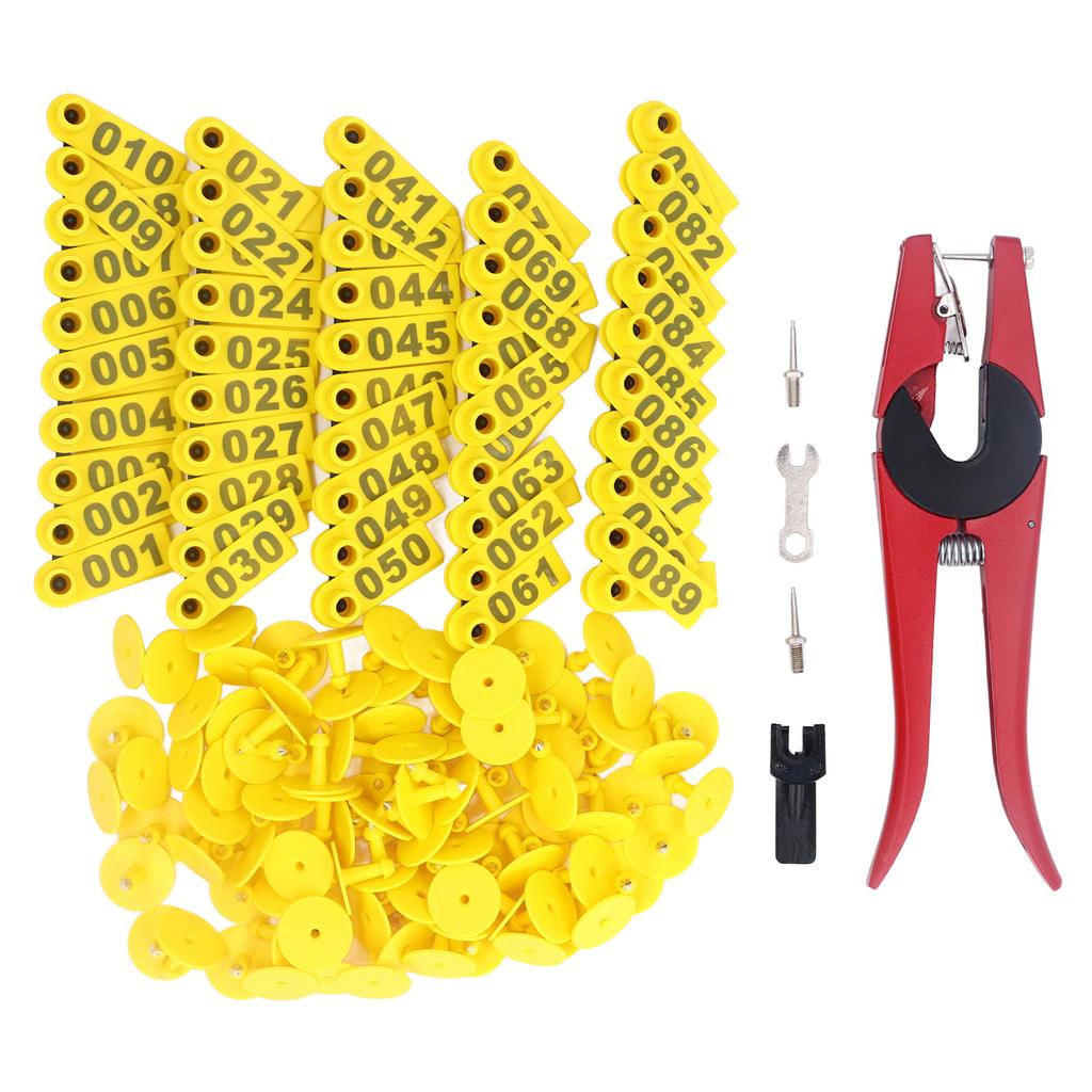 100 sad sada ušních štítků pro hospodářská zvířata Číslo sady zvířecích ušních štítků s aplikátorem pro dobytek, ovce