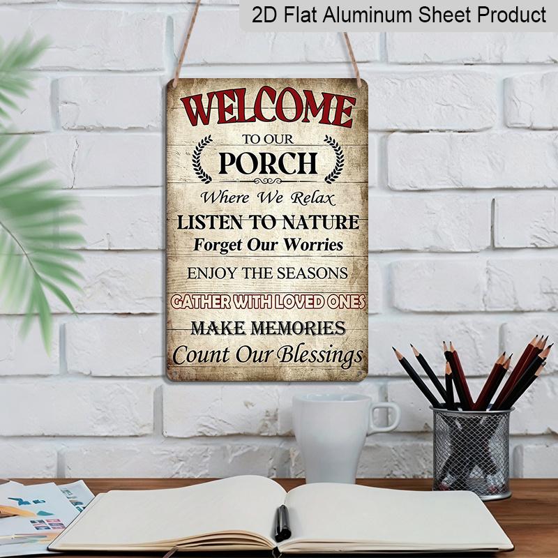 2D Flat "Welcome To Our Porch" Rustic Aluminum Decorative Sign Farmhouse Entryway Decor Front Porch & Entryway Decor, Rustic Farmhouse Patio