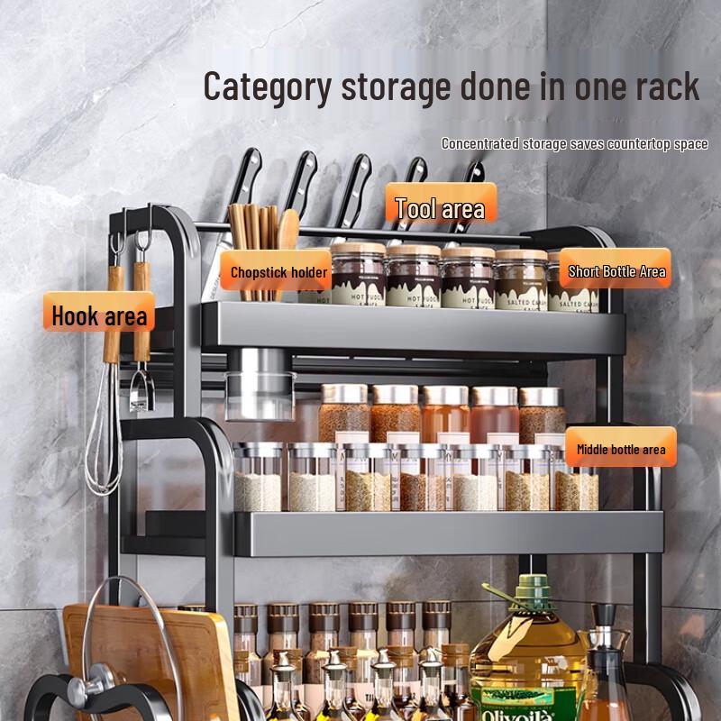 Yunshuang 3-Tier Kitchen Storage Rack with Chopstick Holder & Knife Block