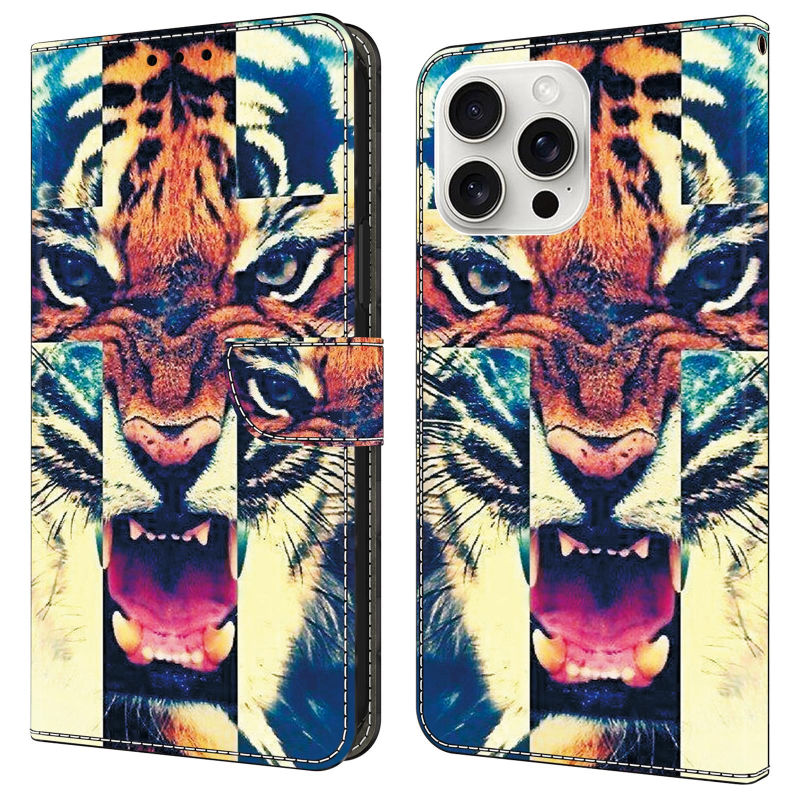 

For iPhone 16 Pro Leather Case Pattern Printing Wallet Stand Anti Drop Phone Cover F