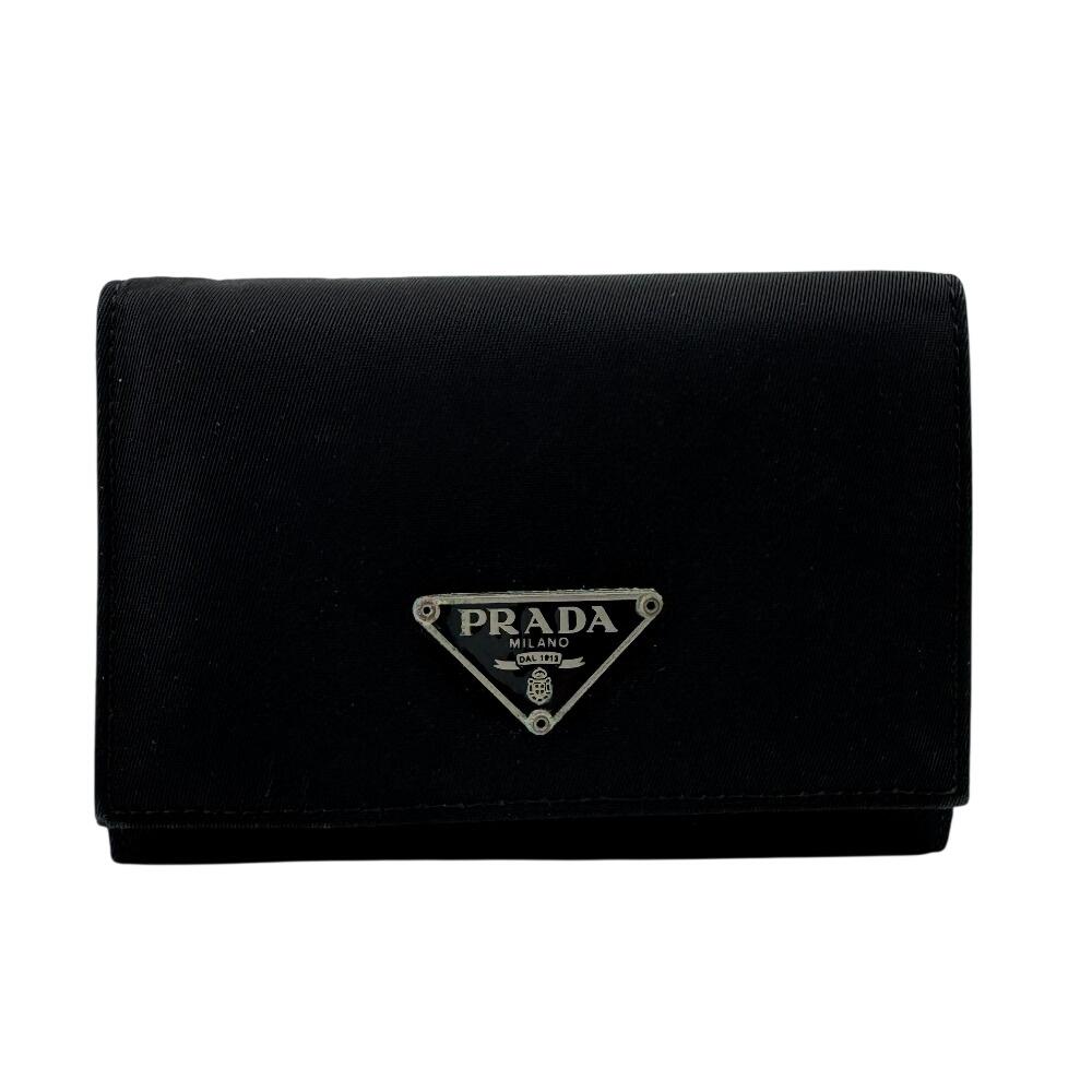 

PRADA TriangleWith logo Saffiano Nylon Bifold Wallet black Nylon Used
