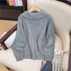 Real shot gray knitted cardigan sweater jacket women's loose lazy style advanced sense soft waxy autumn and winter thickened tide