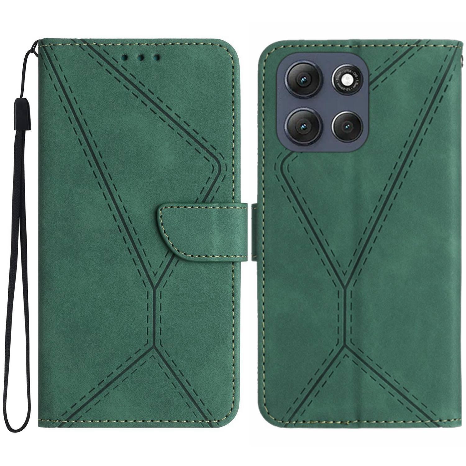

For Motorola Moto G56 5G Case Skin Touch Lines Imprinted PU Leather Flip Phone Cover Green