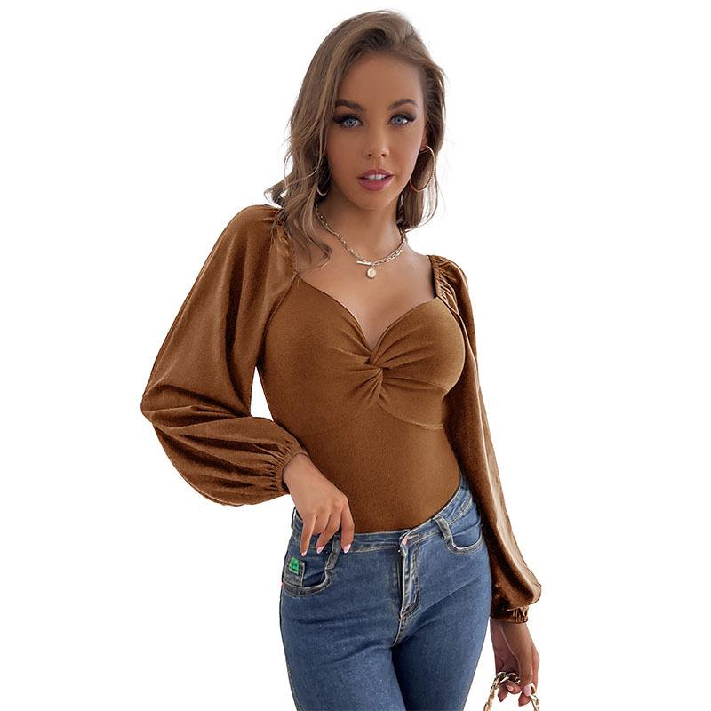 New French Twist Ladies V-Neck Long Sleeve Bodysuit Tight Corset Style Bodysuit Women