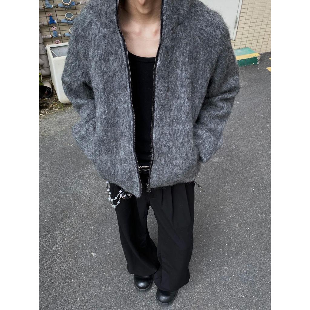 70% Wool Full-Zip Mohair Hooded Sweater Jacket for Autumn/Winter