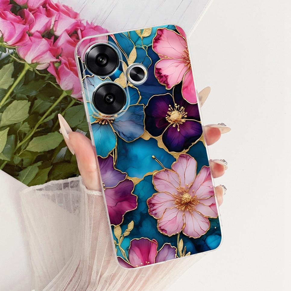 For Xiaomi Turbo 3 / Note 13 Turbo / Poco F6 Phone Case Bow Pattern Colorful Butterfly Flower Cover Soft Clear Silicone Casing