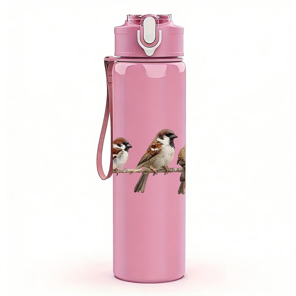 1PC Little Birds On Wire Branch Art Print 750ml Color Plastic Sports Water Bottle Leakproof Flip Straw Lid Suitable for Sports Office Home Use