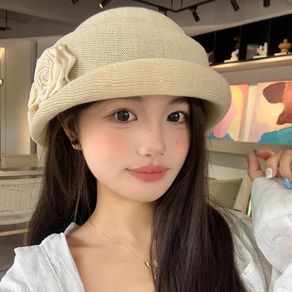 Elegant Camellia Flower Cap French Style Women's Formal hat Vintage Floral Bowler Hat Famale