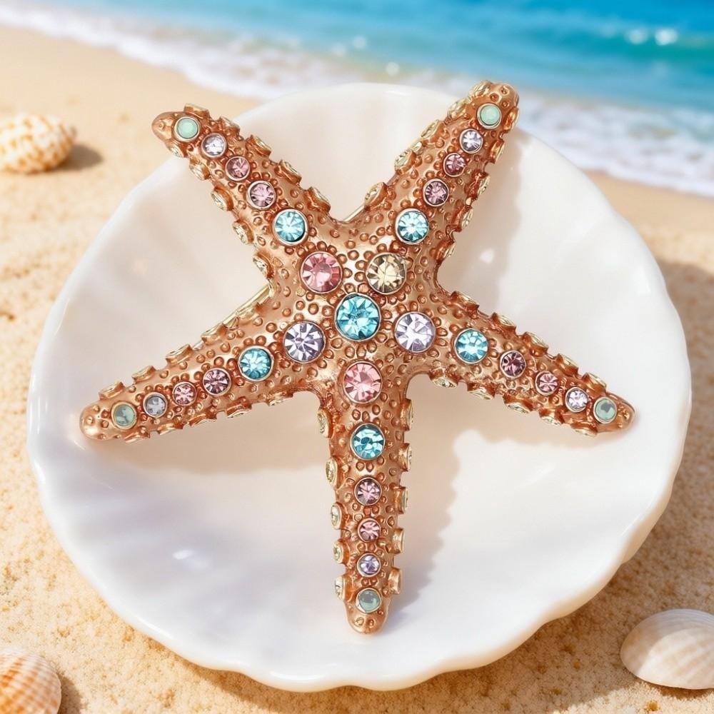 Party Jewelry Starfish Pin Gifts Metal Badge Fashion Sparkling Starfish Brooches Women