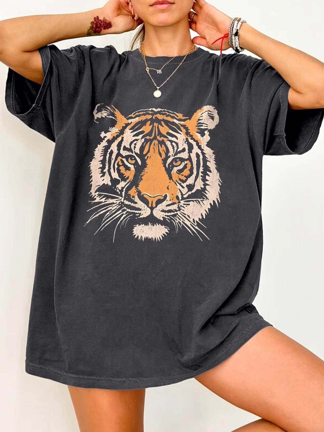 

Streetwear Vintage Tiger T Shirt Tee Women Unisex Cotton Summer Loose Casual Gen Z Top Short Sleeve Retro Harajuku ONeck Hip Hop S