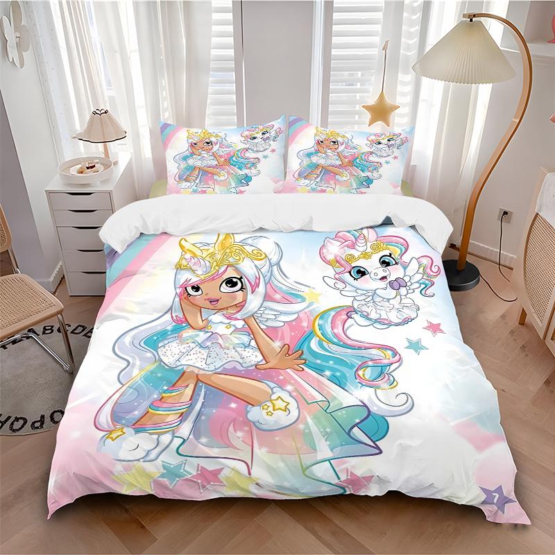 3pcs Rainbow Unicorn Fantasy Bedding Set-Magical Home Decor for Bedroom, Guest Room, Living Room & Hotel-Perfect Gift for Fans, Travelers, D