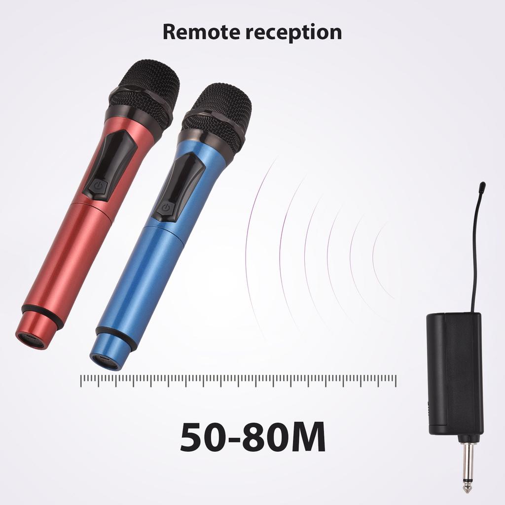 Wireless Microphone System Receiver with Handheld Microphone, 2 Microphones, Rechargeable Wireless Microphone, Anti-Howling, Digital Display, U-Band, 