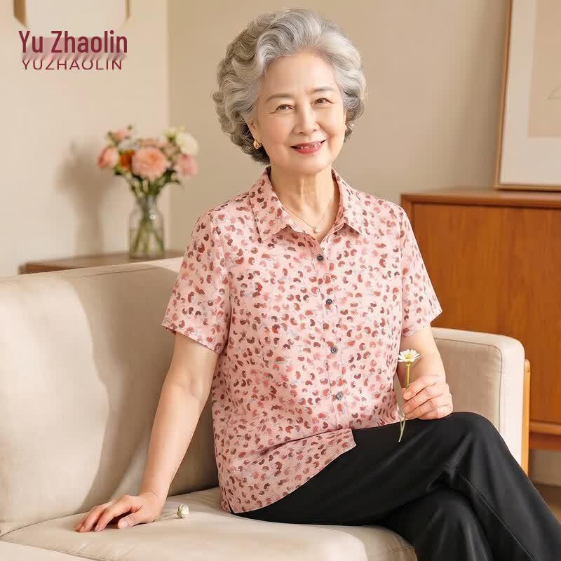 YUZHAOLIN Women s Printed Cotton Short Sleeve Blouse 4XL