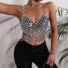 Women Acrylic Crystal Tassels Body Chain Sparkling Body Jewelry Backless Crop Tanks Top for Music Festival Party Outfit