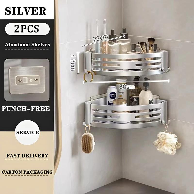 3PCS Bathroom Triangle Shelf Space Aluminium Wall Corner Wall Mounted No Hole Light Luxury Toilet Storage Shelf