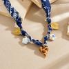 Cross-border Fashion Stainless Steel Unisex Sporty Scarf Heart Leopard Print Ceramic Flower Square Pendant Bamboo Chain Necklace