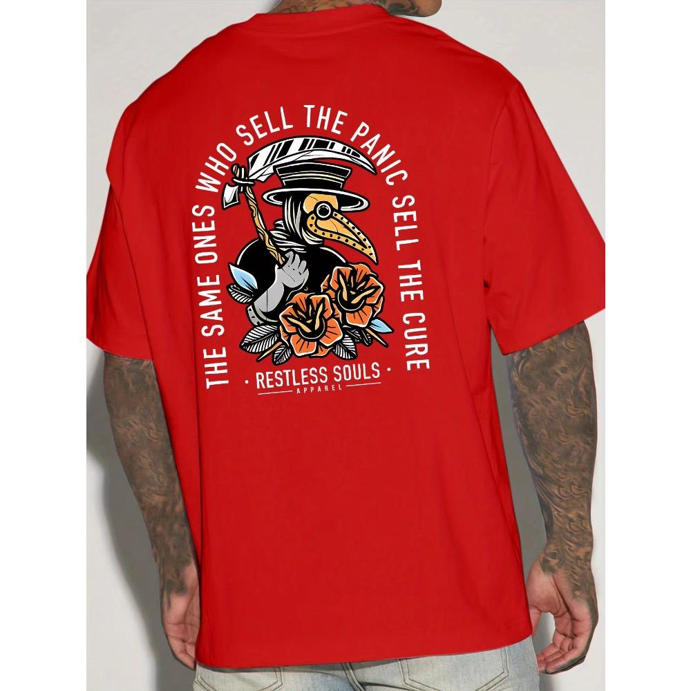 Men's Summer 100  Fashionable Casual Sports Loose Large Back Pattern Printed Round Neck Short Sleeve T-shirt Top