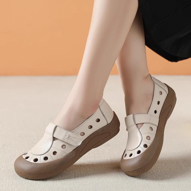 Fashion GKTINOO 2025 Genuine Leather Shoes Hollow Out Women Ballet Flats Summer Women's Solid Soft Bottom Shoes Woman Slip On Loafers