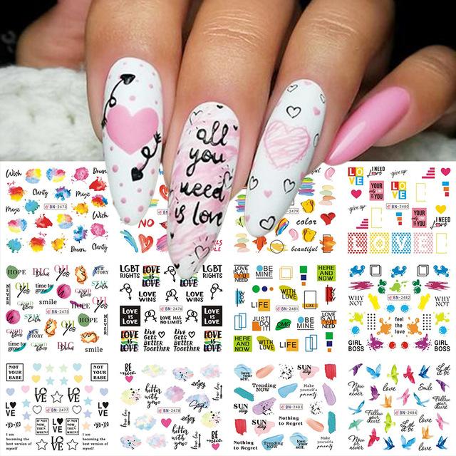 Nail Art Stickers Valentine's Day Series Rose Love Lip Print Letters Love Tree Watermark Nail Stickers