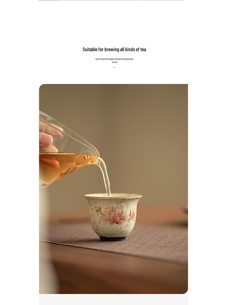 Chinese Style Blue & White Tea Cup with Red Magnolia Bird Design - Small, Anti-Scald Ceramic for Home Use