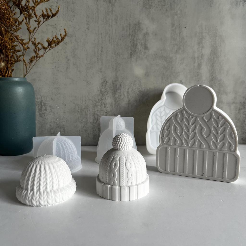 Gorro de Invierno Tejido Molde de Silicona Navidad Gorro con Borla Moldes Tejido Papá Noel Ha Nochebuena Ambientador para Coche Vela de Resina DIY Decoración del Hogar