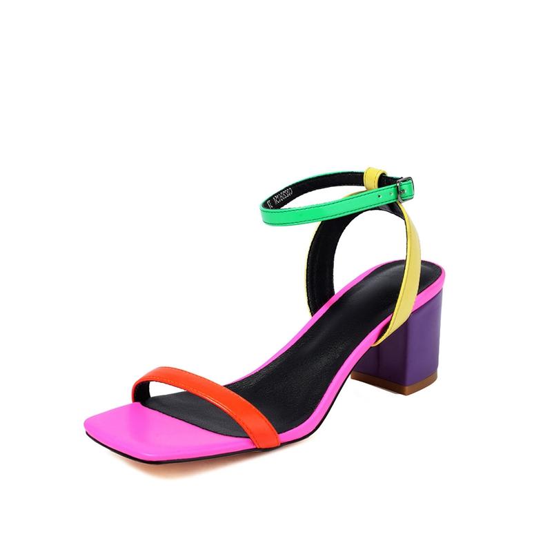 

Мода 2024 Женские Новые Весенне-Летние Цветные Босоножки с Открытым Носком на Высоком Каблуке с Металлической Эластичной Пряжкой Ремня Большого Размера 43